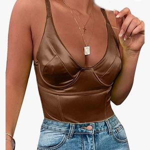 Brown silk corset body suit
